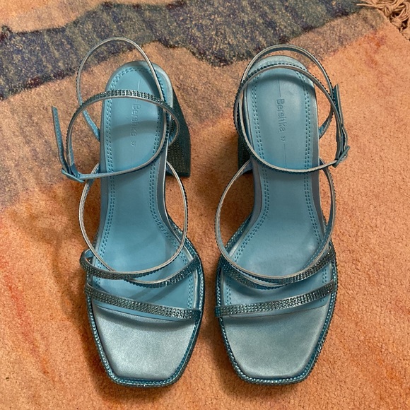 Bershka High Heel Platform Sandals with Rhinestones - Blue - Size 37, 6.5 - Picture 2 of 7